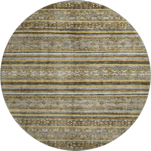 HomeRoots 8' Brown Beige and Gray Striped Washable Round Rug - UV Protected, Durable, Stylish for All Spaces 696167