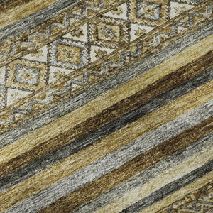 HomeRoots 8' Brown Beige and Gray Striped Washable Round Rug - UV Protected, Durable, Stylish for All Spaces 696167