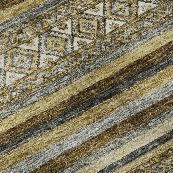 HomeRoots 8' Brown Beige and Gray Striped Washable Round Rug - UV Protected, Durable, Stylish for All Spaces 696167