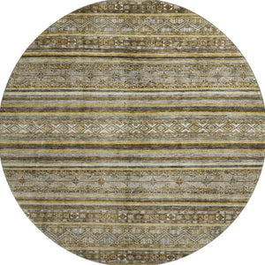 HomeRoots 8' Brown Beige and Gray Striped Washable Round Rug - UV Protected, Durable, Stylish for All Spaces 696167