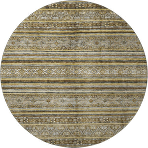 HomeRoots 8' Brown Beige and Gray Striped Washable Round Rug - UV Protected, Durable, Stylish for All Spaces 696167