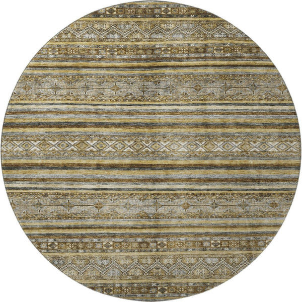 HomeRoots 8' Brown Beige and Gray Striped Washable Round Rug - UV Protected, Durable, Stylish for All Spaces 696167