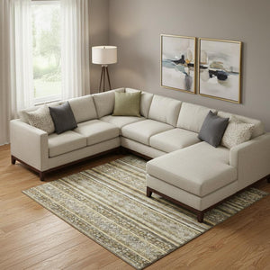HomeRoots 9' X 12' Washable Striped Area Rug - Durable, Stain-Resistant, UV Protected for Modern Living Spaces 696169