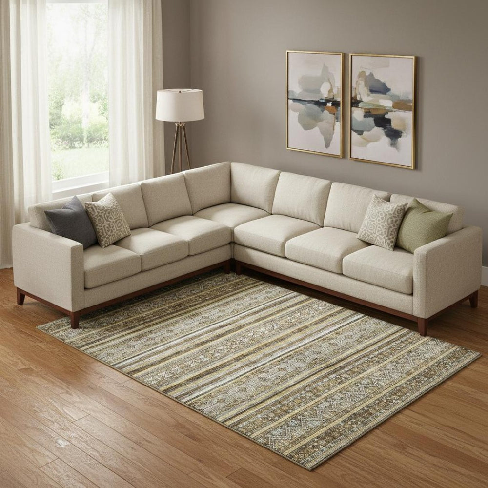 HomeRoots 10' Brown Beige Gray Striped Washable Area Rug - UV Protected, Soft, Durable & Stain Resistant Design 696170