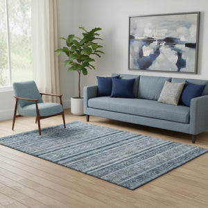 HomeRoots 5' X 8' Blue and Gray Striped Area Rug with UV Protection, Stain Resistant, Non-Slip, Durable Design 696172