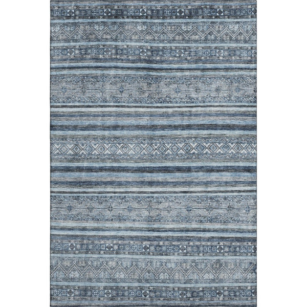 HomeRoots 5' X 8' Blue and Gray Striped Area Rug with UV Protection, Stain Resistant, Non-Slip, Durable Design 696172