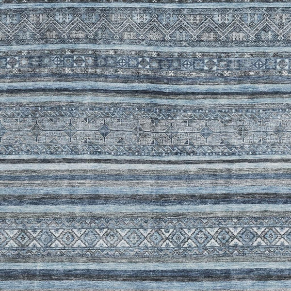 HomeRoots 5' X 8' Blue and Gray Striped Area Rug with UV Protection, Stain Resistant, Non-Slip, Durable Design 696172