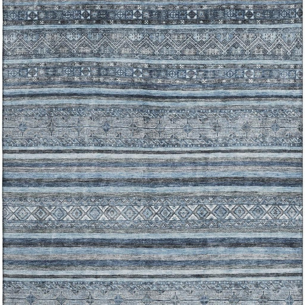 HomeRoots 5' X 8' Blue and Gray Striped Area Rug with UV Protection, Stain Resistant, Non-Slip, Durable Design 696172