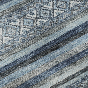 HomeRoots 8' Coastal-Inspired Blue and Gray Striped Washable Round Rug with UV Protection for Any Space 696173
