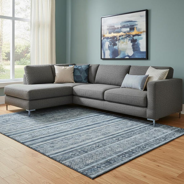 HomeRoots 8' X 10' Blue and Gray Striped Washable Area Rug - Durable, Stain-Resistant, UV Protected & Stylish 696174