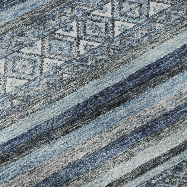 HomeRoots 8' X 10' Blue and Gray Striped Washable Area Rug - Durable, Stain-Resistant, UV Protected & Stylish 696174