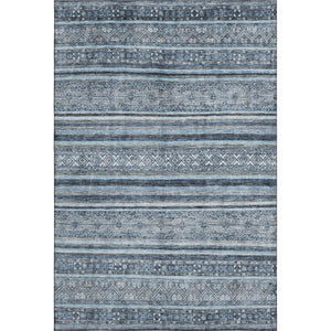 HomeRoots 9' X 12' Striped Blue and Gray Washable Area Rug with UV Protection - Perfect for Busy Homes! 696175