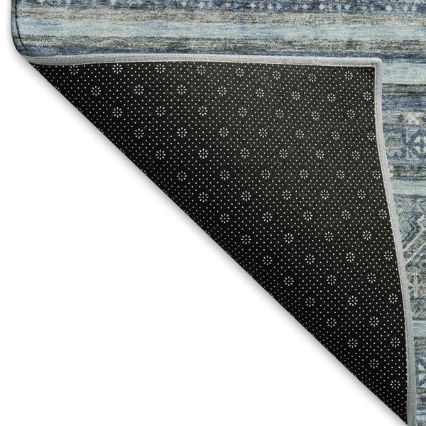 HomeRoots 9' X 12' Striped Blue and Gray Washable Area Rug with UV Protection - Perfect for Busy Homes! 696175