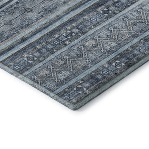 HomeRoots 9' X 12' Striped Blue and Gray Washable Area Rug with UV Protection - Perfect for Busy Homes! 696175