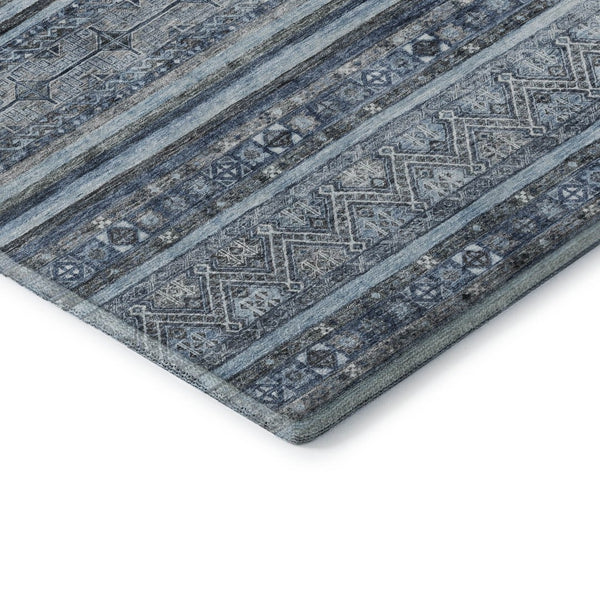 HomeRoots 9' X 12' Striped Blue and Gray Washable Area Rug with UV Protection - Perfect for Busy Homes! 696175