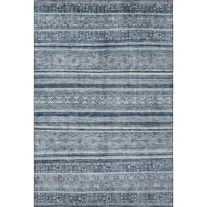 HomeRoots 9' X 12' Striped Blue and Gray Washable Area Rug with UV Protection - Perfect for Busy Homes! 696175