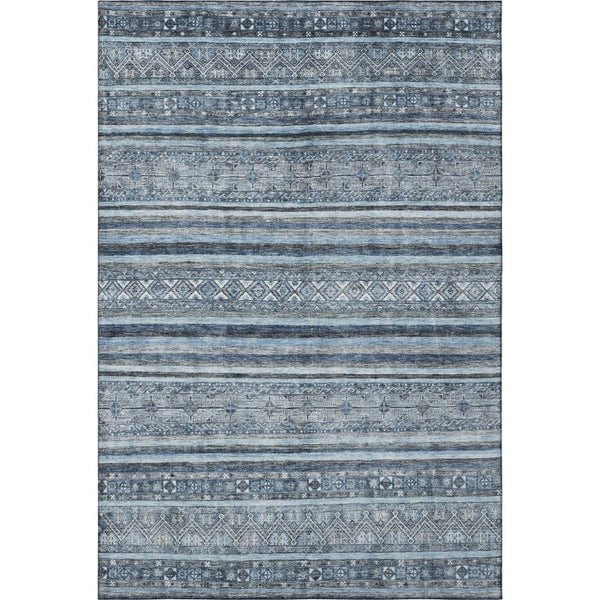 HomeRoots 9' X 12' Striped Blue and Gray Washable Area Rug with UV Protection - Perfect for Busy Homes! 696175