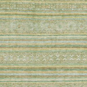 HomeRoots 5' X 8' Stylish Green Gold Beige Striped Washable Area Rug with UV Protection & Non-Slip Backing 696178