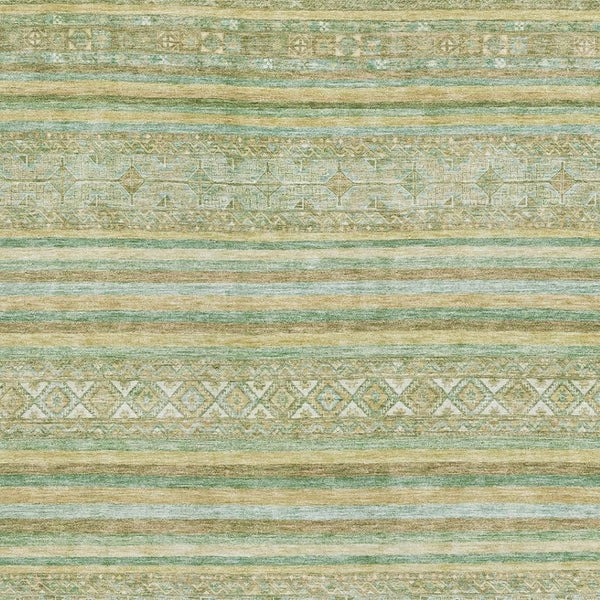 HomeRoots 5' X 8' Stylish Green Gold Beige Striped Washable Area Rug with UV Protection & Non-Slip Backing 696178