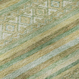 HomeRoots 8' Striped Round Rug in Green, Gold & Beige – Washable, UV-Protected, Non-Slip for Living Spaces 696179