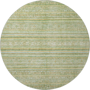 HomeRoots 8' Striped Round Rug in Green, Gold & Beige – Washable, UV-Protected, Non-Slip for Living Spaces 696179