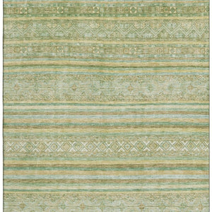 HomeRoots 8' X 10' Stylish Green Gold Beige Striped Washable Area Rug with UV Protection for High Traffic Use 696180