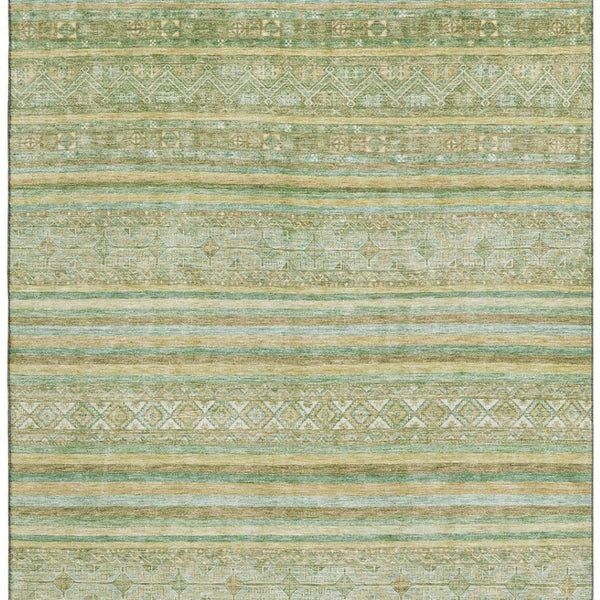 HomeRoots 8' X 10' Stylish Green Gold Beige Striped Washable Area Rug with UV Protection for High Traffic Use 696180