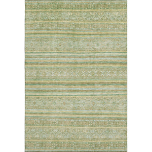 HomeRoots 9' X 12' Green Gold Beige Striped Washable Area Rug - Stain Resistant, UV Protected & Non-Slip! 696181