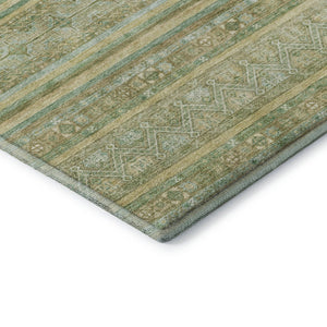 HomeRoots 9' X 12' Green Gold Beige Striped Washable Area Rug - Stain Resistant, UV Protected & Non-Slip! 696181