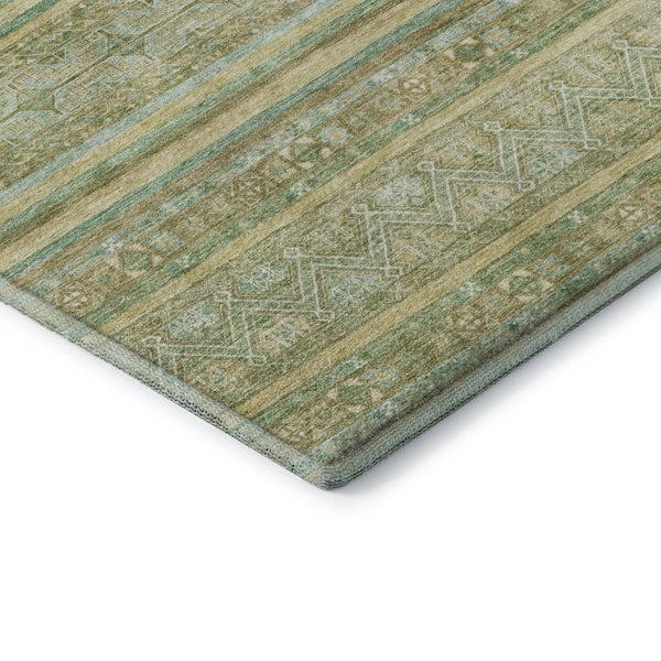 HomeRoots 9' X 12' Green Gold Beige Striped Washable Area Rug - Stain Resistant, UV Protected & Non-Slip! 696181