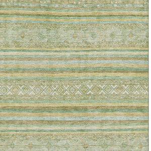 HomeRoots 9' X 12' Green Gold Beige Striped Washable Area Rug - Stain Resistant, UV Protected & Non-Slip! 696181