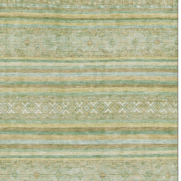 HomeRoots 9' X 12' Green Gold Beige Striped Washable Area Rug - Stain Resistant, UV Protected & Non-Slip! 696181