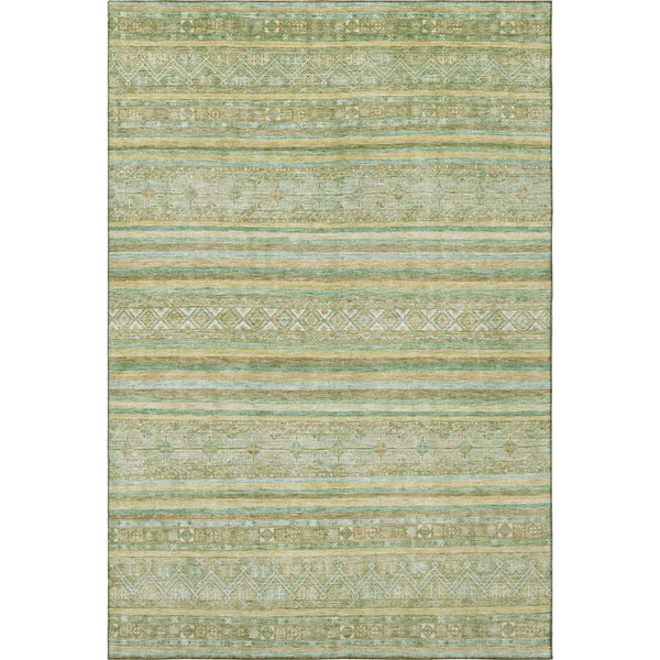 HomeRoots 9' X 12' Green Gold Beige Striped Washable Area Rug - Stain Resistant, UV Protected & Non-Slip! 696181