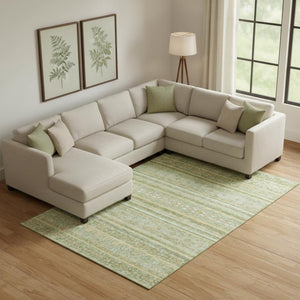 HomeRoots 10' X 14' Stylish Green, Gold & Beige Striped Washable Area Rug with UV Protection for Any Room 696182