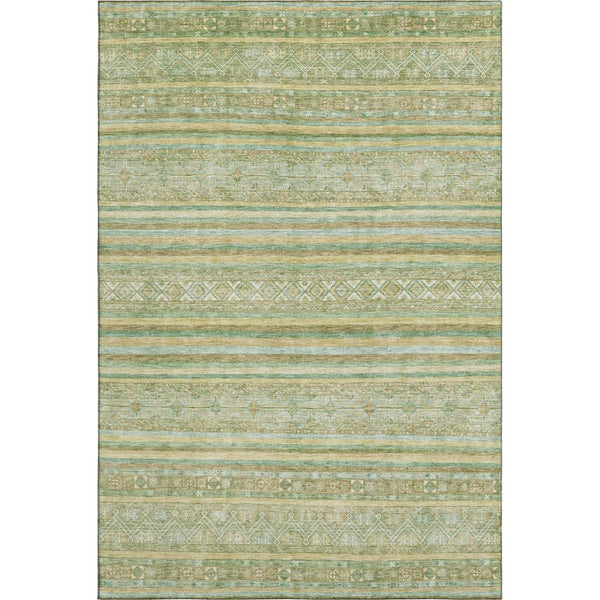 HomeRoots 10' X 14' Stylish Green, Gold & Beige Striped Washable Area Rug with UV Protection for Any Room 696182