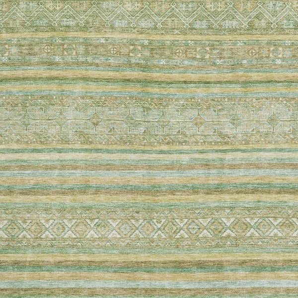 HomeRoots 10' X 14' Stylish Green, Gold & Beige Striped Washable Area Rug with UV Protection for Any Room 696182
