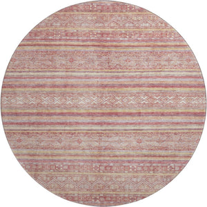 HomeRoots 8' Striped Washable Round Rug in Rust, Coral & Wheat - Durable, UV Protected, Non-Slip Design! 696185