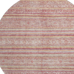 HomeRoots 8' Striped Washable Round Rug in Rust, Coral & Wheat - Durable, UV Protected, Non-Slip Design! 696185