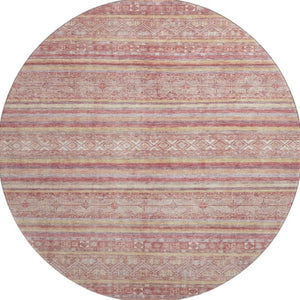 HomeRoots 8' Striped Washable Round Rug in Rust, Coral & Wheat - Durable, UV Protected, Non-Slip Design! 696185
