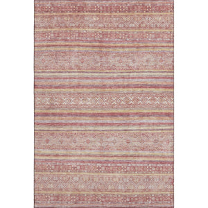 HomeRoots 8' X 10' Washable Area Rug in Rust Coral & Wheat Stripes - UV Protection, Durable & Non-Slip Design 696186