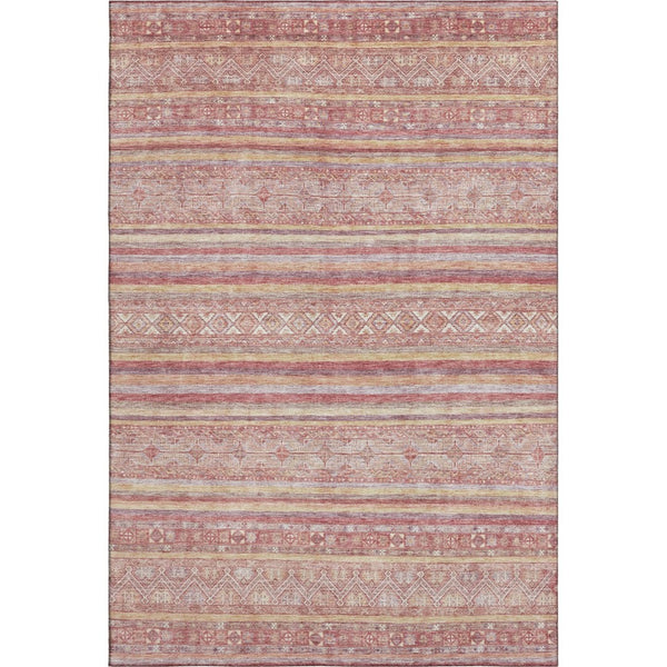 HomeRoots 8' X 10' Washable Area Rug in Rust Coral & Wheat Stripes - UV Protection, Durable & Non-Slip Design 696186