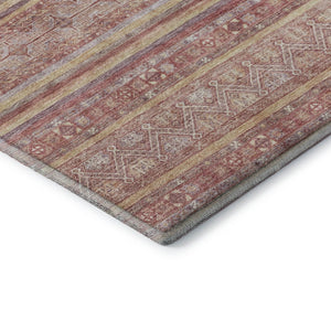 HomeRoots 8' X 10' Washable Area Rug in Rust Coral & Wheat Stripes - UV Protection, Durable & Non-Slip Design 696186