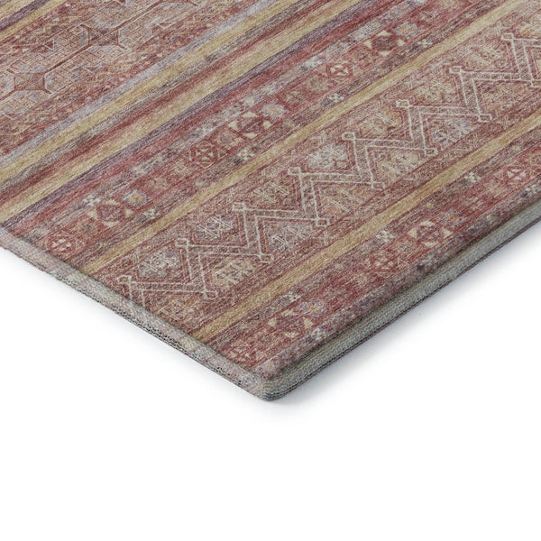 HomeRoots 8' X 10' Washable Area Rug in Rust Coral & Wheat Stripes - UV Protection, Durable & Non-Slip Design 696186