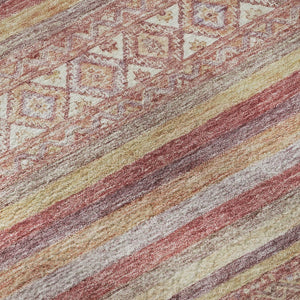 HomeRoots 8' X 10' Washable Area Rug in Rust Coral & Wheat Stripes - UV Protection, Durable & Non-Slip Design 696186