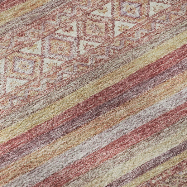 HomeRoots 8' X 10' Washable Area Rug in Rust Coral & Wheat Stripes - UV Protection, Durable & Non-Slip Design 696186