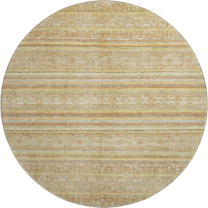 HomeRoots 8' Wheat Beige and Gold Striped Washable Round Rug - Durable, UV-Protected, Ideal for Busy Homes 696191