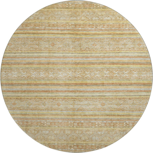 HomeRoots 8' Wheat Beige and Gold Striped Washable Round Rug - Durable, UV-Protected, Ideal for Busy Homes 696191