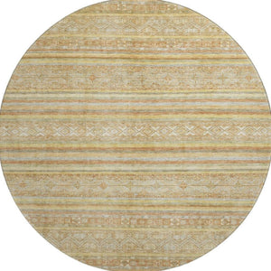 HomeRoots 8' Wheat Beige and Gold Striped Washable Round Rug - Durable, UV-Protected, Ideal for Busy Homes 696191