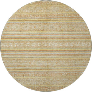 HomeRoots 8' Wheat Beige and Gold Striped Washable Round Rug - Durable, UV-Protected, Ideal for Busy Homes 696191