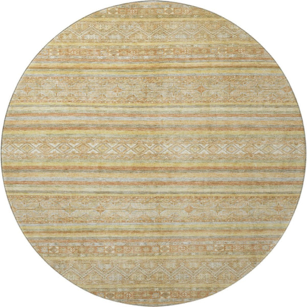 HomeRoots 8' Wheat Beige and Gold Striped Washable Round Rug - Durable, UV-Protected, Ideal for Busy Homes 696191